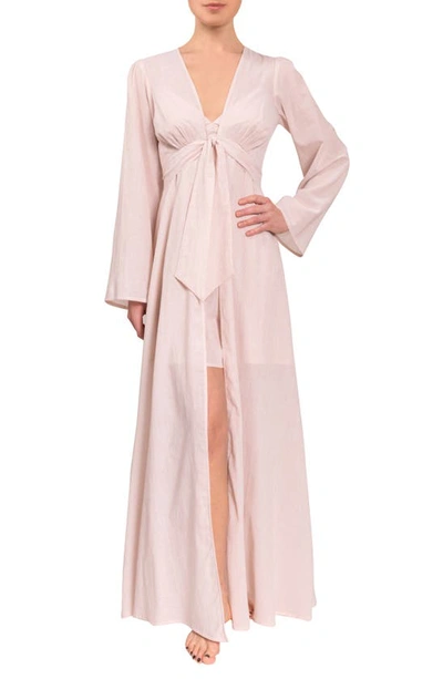 Everyday Ritual Diana Tie-front Long Cotton Robe In Wheat