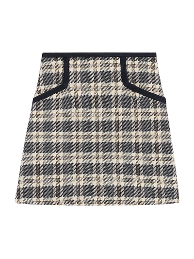 Sandro Annette Checked Recycled-cotton Mini Skirt In Black