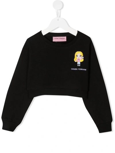 Chiara Ferragni Kids' @cfmascotte Logo Emrboidery Sweatshirt In Black