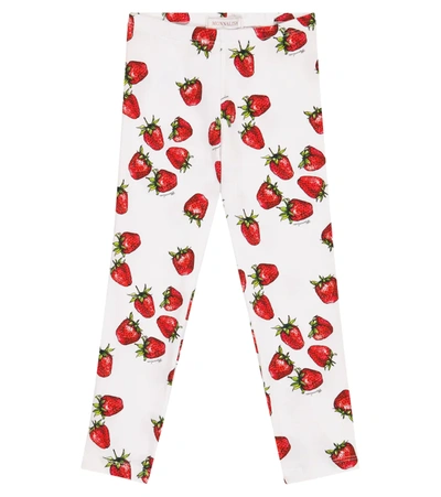 Monnalisa Kids' Strawberry Print Cotton Jersey Leggings In White
