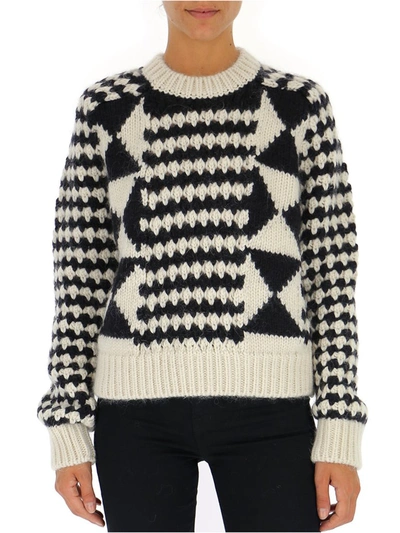 Saint Laurent Geometric Knit Sweater In Multi