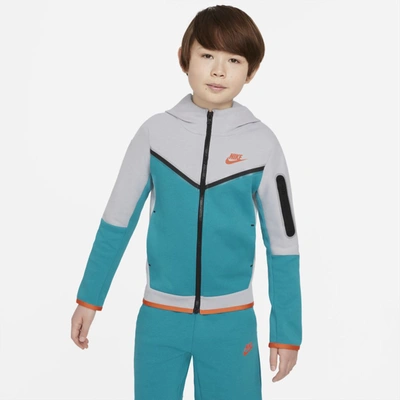 Nike Sportswear Tech Fleece Big Kids' Full-zip Hoodie In Wolf Grey/aquamarine/turf Orange