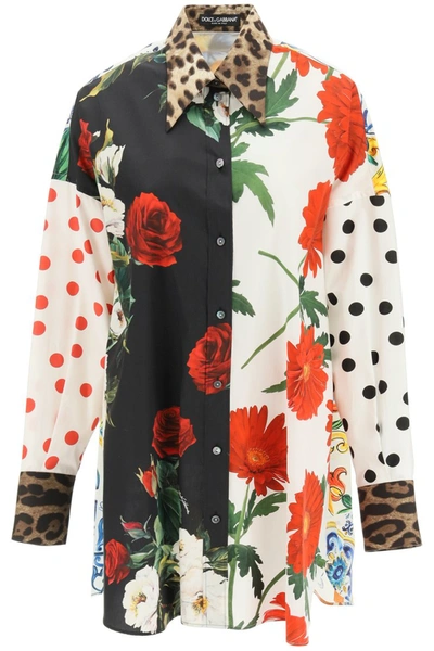 Dolce & Gabbana Patchwork Poplin Shirt In Variante Abbinata