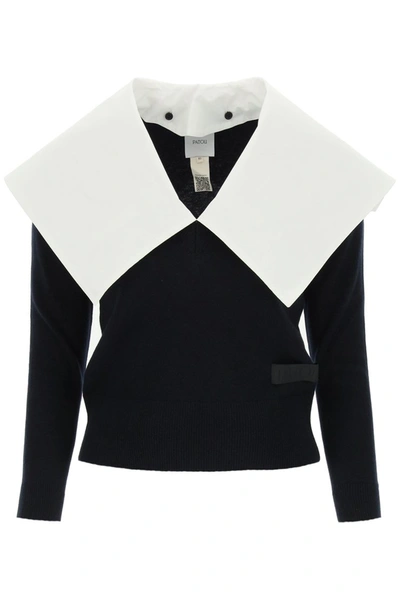 Patou Sweater With Maxi Collar In Navy (white)