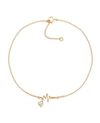 Macy's Diamond Accent Heartbeat Anklet In 14k Rose Gold-plated Sterling Silver, 9" + 1" Extender