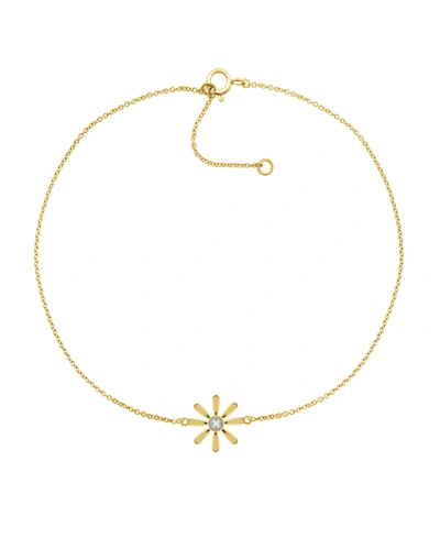 Macy's Diamond Accent Flower Anklet In 14k Gold-plated Sterling Silver , 9" + 1" Extender In Yellow