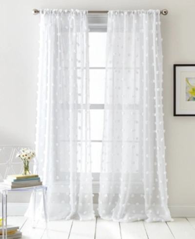 Dkny Ella Pompom Dot 50" X 96" Sheer Curtain Set In White