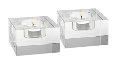 Badash Crystal Dakota Block Tea Light Holders - Set Of 2 In Clear