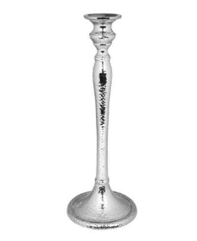 Classic Touch 12.25" Hammered Nickel Candlestick In Silver
