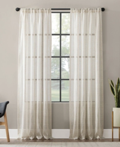 Clean Window Textured Slub Stripe Anti-dust Curtain Panel, 52" X 63" In Linen