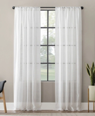 Clean Window Textured Slub Stripe Anti-dust Curtain Panel, 52" X 84" In White