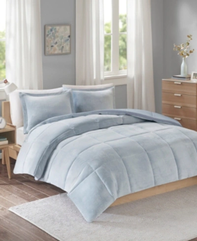 Jla Home Carson Full/queen Reversible Frosted Print Plush To Heathered Microfiber 3 Piece Comforter Set Beddi In Grey