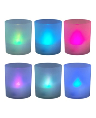Macy's Lumabase Set Of 6 Flickering Color Changing Led Lights In Frosted Votive Holders Cups In Open Misce