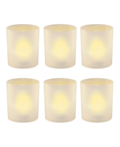 Macy's Lumabase Set Of 6 Flickering Amber Led Lights In Frosted Votive Holders Cups In Medium Yel