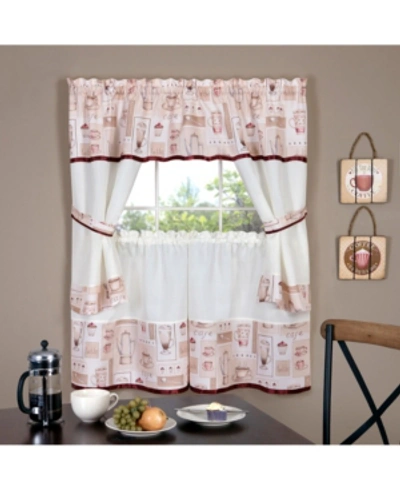 Achim Cappuccino Embellished Cottage Window Curtain Sets In Burgundy