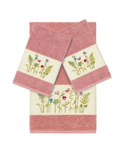 Linum Home Turkish Cotton Serenity 3-pc. Embellished Towel Set Bedding In Tea Rose