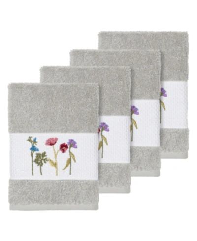 Linum Home Turkish Cotton Serenity 4-pc. Embellished Washcloth Set Bedding In Light Grey