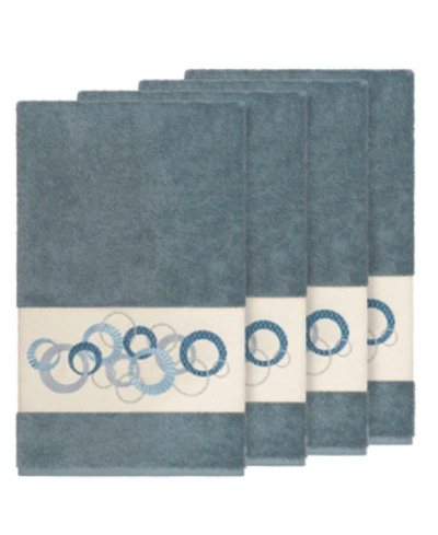 Linum Home Turkish Cotton Annabelle 4-pc. Embellished Bath Towel Set Bedding In Teal