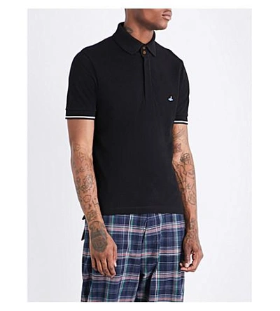 Vivienne Westwood Logo-embroidered Cotton-piqué Polo Shirt In Black