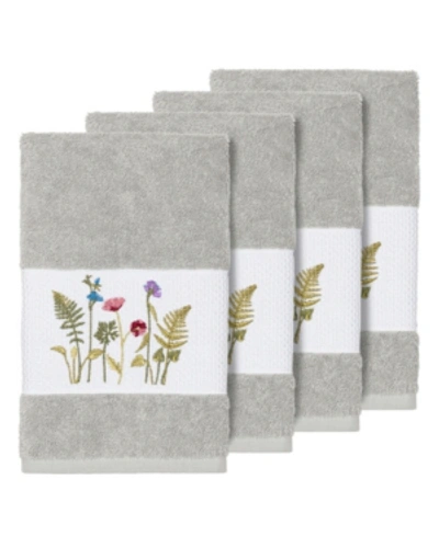 Linum Home Turkish Cotton Serenity 4-pc. Embellished Hand Towel Set Bedding In Light Grey