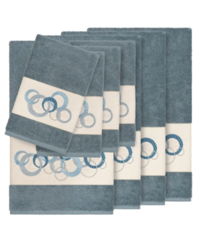 Linum Home Turkish Cotton Annabelle 8-pc. Embellished Towel Set Bedding In Blue