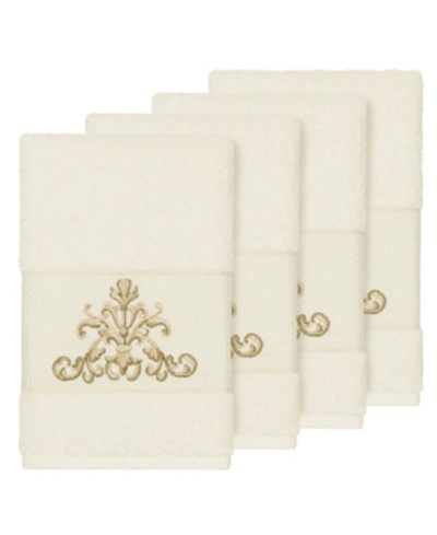 Linum Home Turkish Cotton Scarlet 4-pc. Embellished Hand Towel Set Bedding In Cream