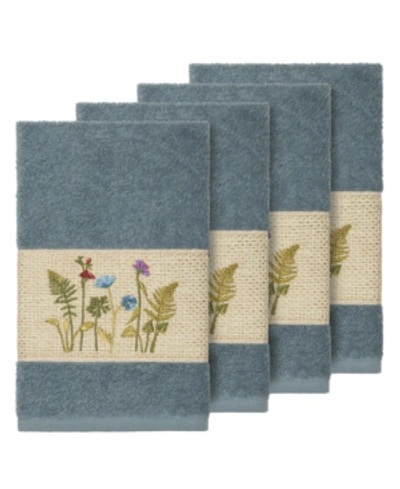 Linum Home Turkish Cotton Serenity 4-pc. Embellished Hand Towel Set Bedding In Teal