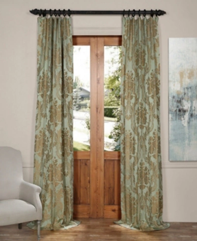 Exclusive Fabrics & Furnishings Magdelena Jade & Gold Damask Faux Silk Jacquard Room Darkening Curtain In Green