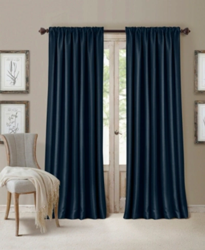 Elrene All Seasons Faux Silk 52" X 108" Blackout Curtain Panel In Navy