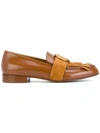 Chloé Olly Fringed Suede-trimmed Embellished Leather Loafers In Tan