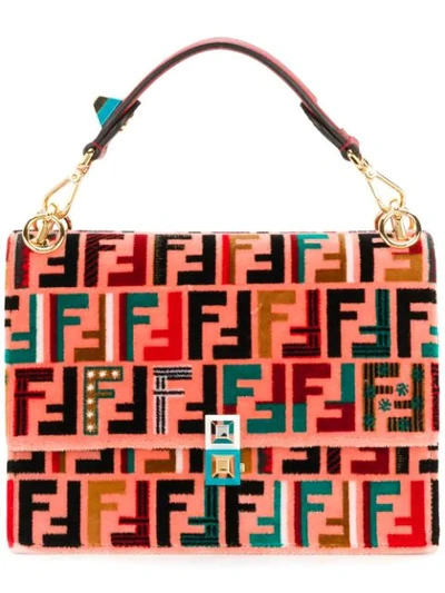 Fendi Kan I Embroidered Leather Shoulder Bag In Strwbrry