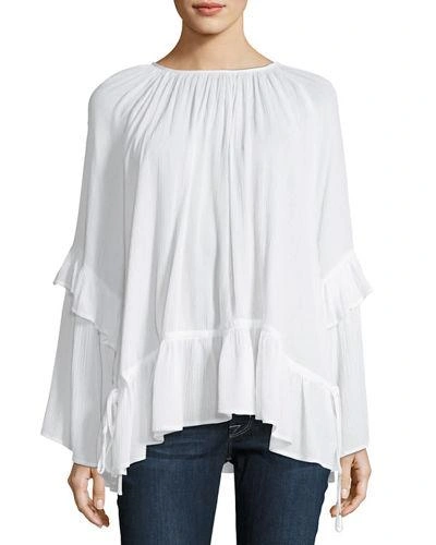 English Factory Ruffled Long-sleeve Top In Off White