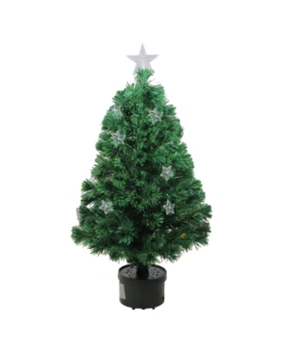 Northlight 4' Pre-lit Fiber Optic Artificial Christmas Tree With Stars In Green