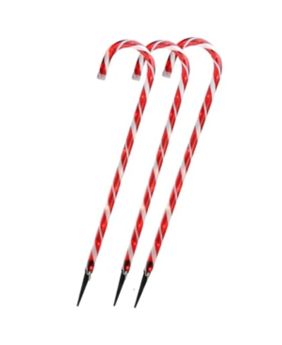 Northlight Set Of 3 Outdoor Blinking Candy Cane Christmas Pathway Markers 28" In Red