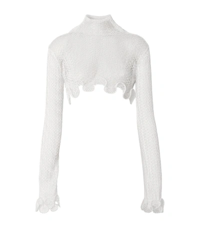 Burberry Crochet Knit Mockneck Crop Top In Optic White