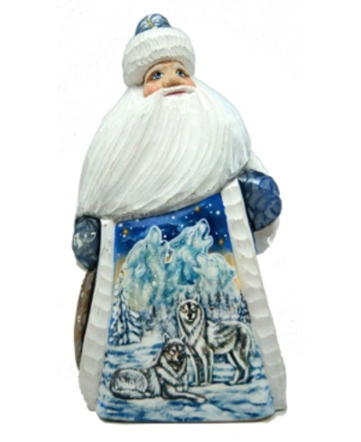 G.debrekht Woodcarved Santa Winter Wolfs And Hand Painted Figurine In Multi