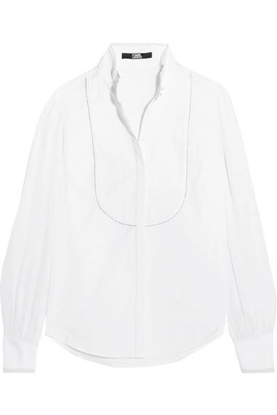 Karl Lagerfeld Silk-chiffon And Faille-trimmed Cotton-poplin Shirt ...