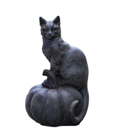 Campania International Cat On Pumpkin Garden Statue In Brown