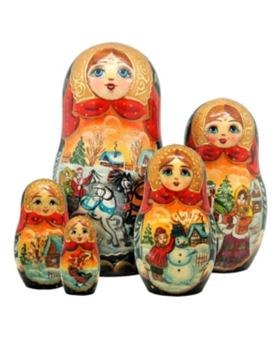 G.debrekht Troika Winter 5 Piece Russian Matryoshka Stacking Dolls Set In Multi