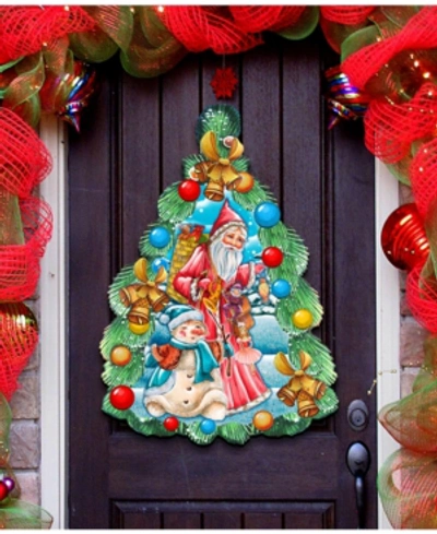 Designocracy Tree Shape/santa Snowman Dh Over The Door Wooden Hanger In Multi