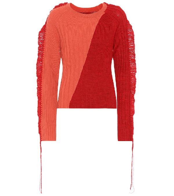 Maison Margiela Overlock Colorblocked Wool Sweater - Red | ModeSens