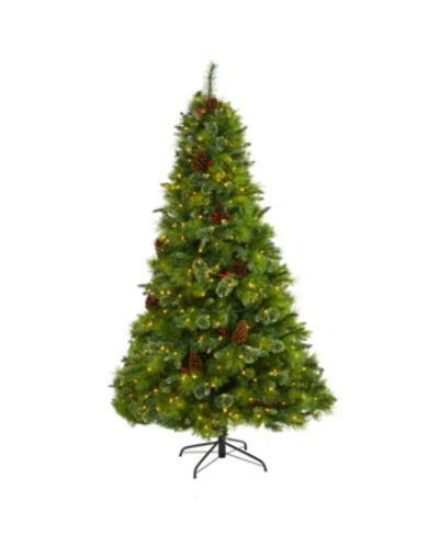 Nearly Natural Montana Mixed Pine Artificial Christmas Tree With Pine Cones, Berries And 500 Clear Led Lights In Green