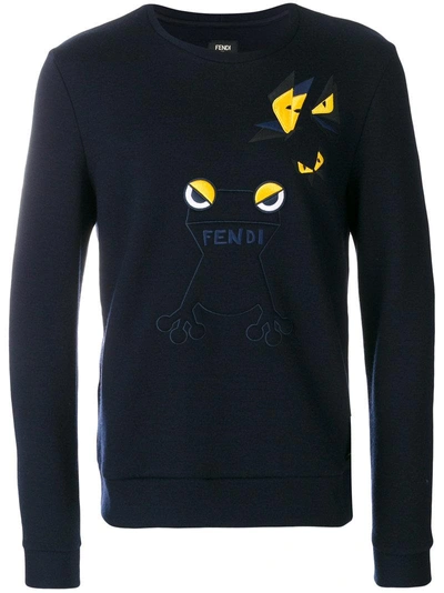 Fendi Frog Embroidered Sweatshirt In Blue