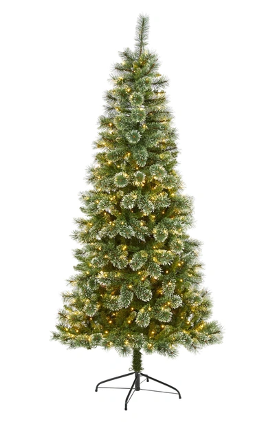 Nearly Natural 7 Ft. Wisconsin Slim Snow Tip Pine Artificial Christmas Tree With 400 Clear Led Lights In Green At N