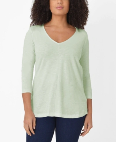 Live Unlimited Plus Size 3/4 Sleeve Cotton Swing Top In Sage