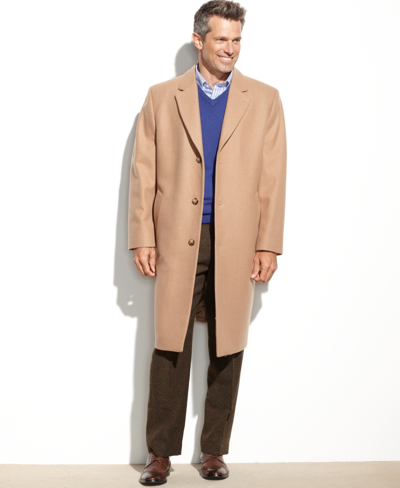 London Fog Big And Tall Signature Wool-blend Overcoat In Camel