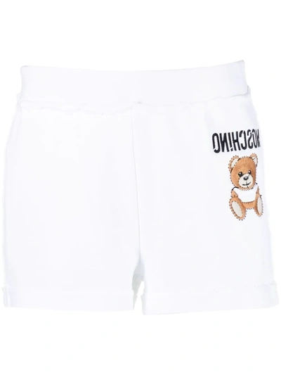 Moschino Teddy Bear-embroidered Mid-rise Cotton-jersey Shorts In White