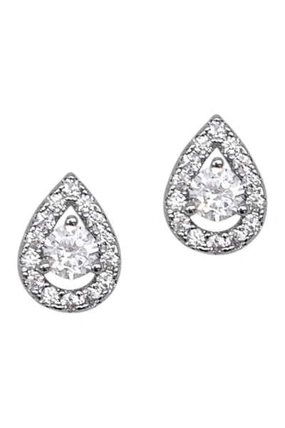 Adornia White Rhodium Plated Swarovski Crystal Pear Halo Stud Earrings In Silver