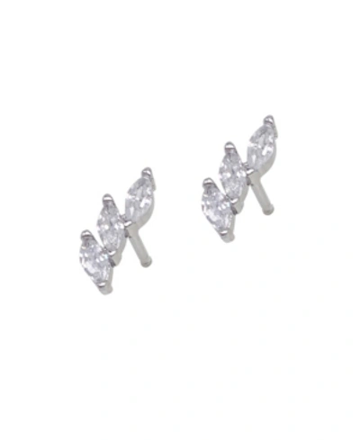 Adornia White Rhodium Plated Triple Marquise Stud Earrings In Silver-tone