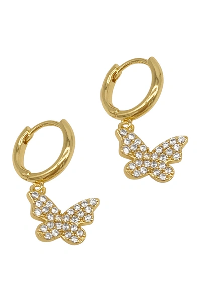 Adornia 14k Gold Plated Pave Butterfly Drop Huggie Earrings In Yellow